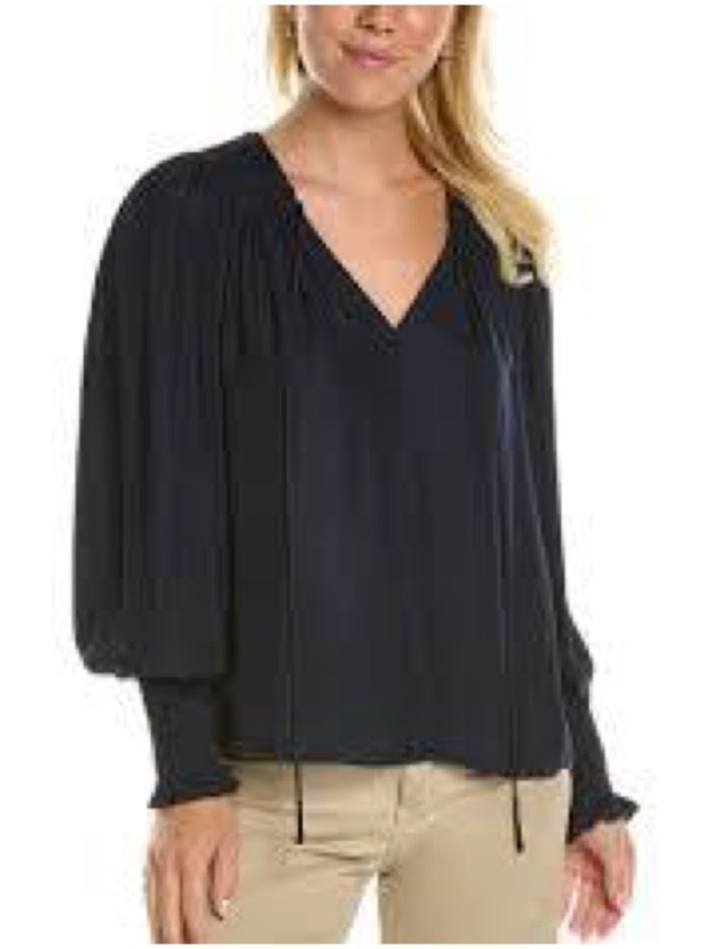 Rebecca Taylor Sateen Tie-front Blouse In Navy size S